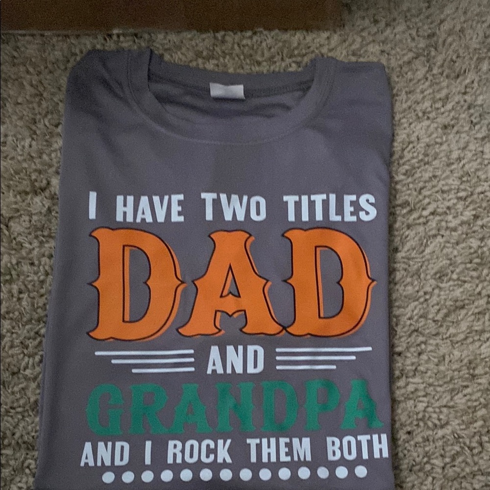 Gray and Orange Short Sleeve Tee with Graphic Design